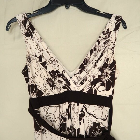 B. Darlin Sleeveless Midi Dress Tropical Floral Cream Brown EUC Women's Size 5/6 - Picture 2 of 7